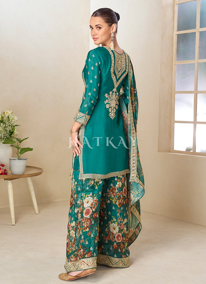Buy Turquoise Green Mehendi Suit