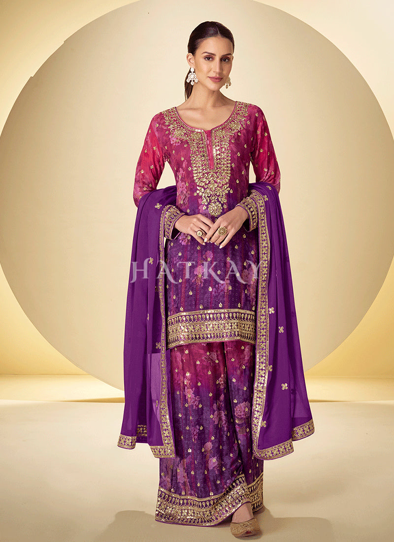 Purple And Pink Ombré Palazzo Suit