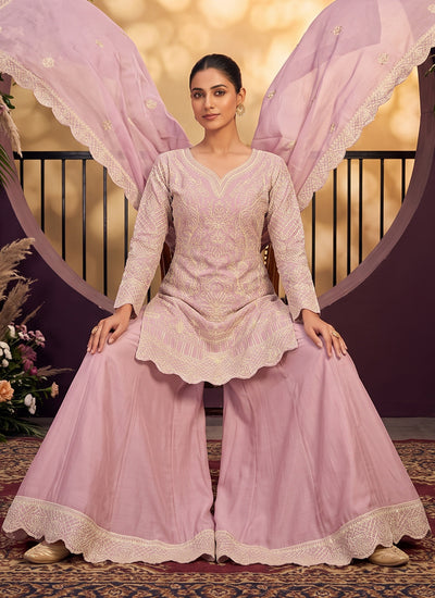 Shop Dusty Pink Plazzo Suit Online