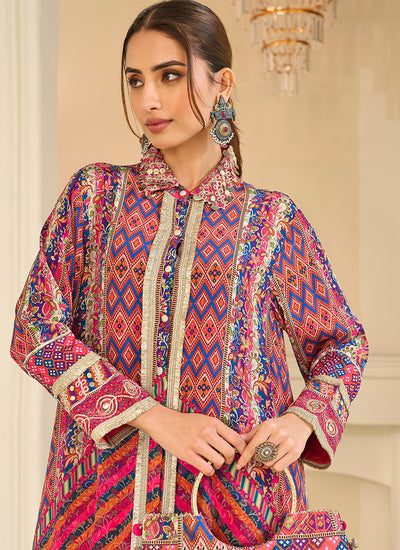 Designer pink and orange pant suit for celebrations