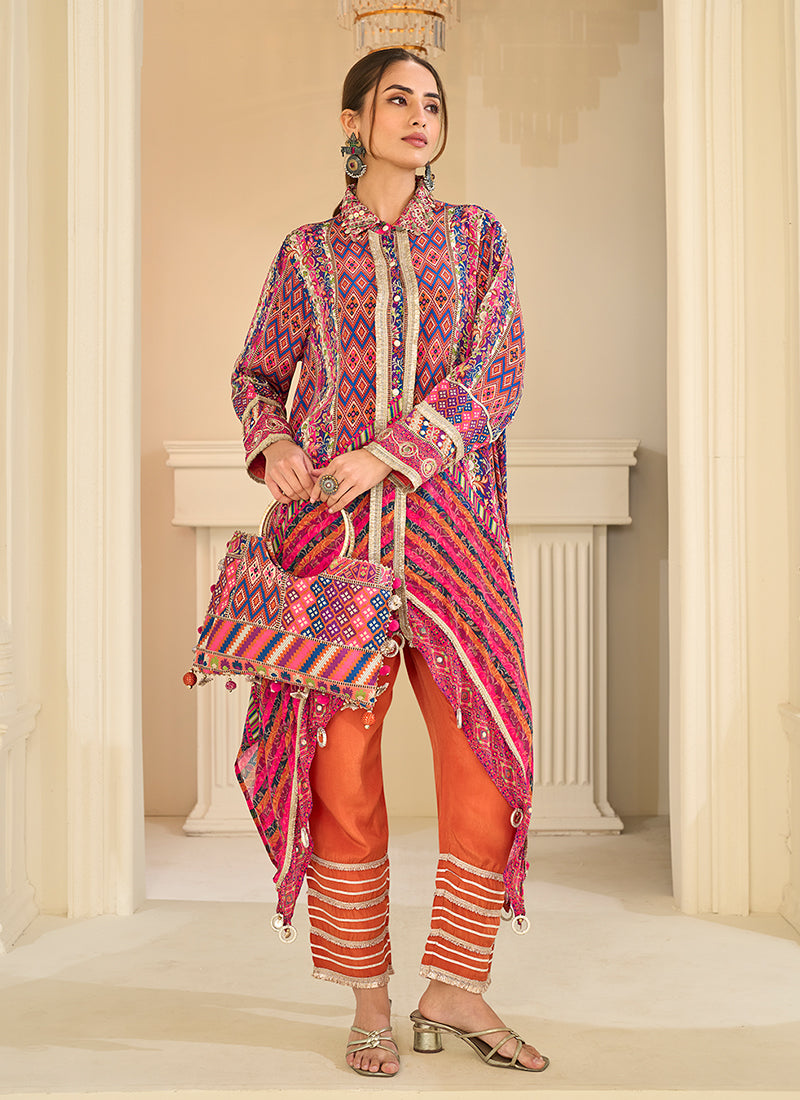 Pink and orange ethnic pant suit for festivals