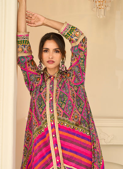 Women's pink and violet designer pant suit