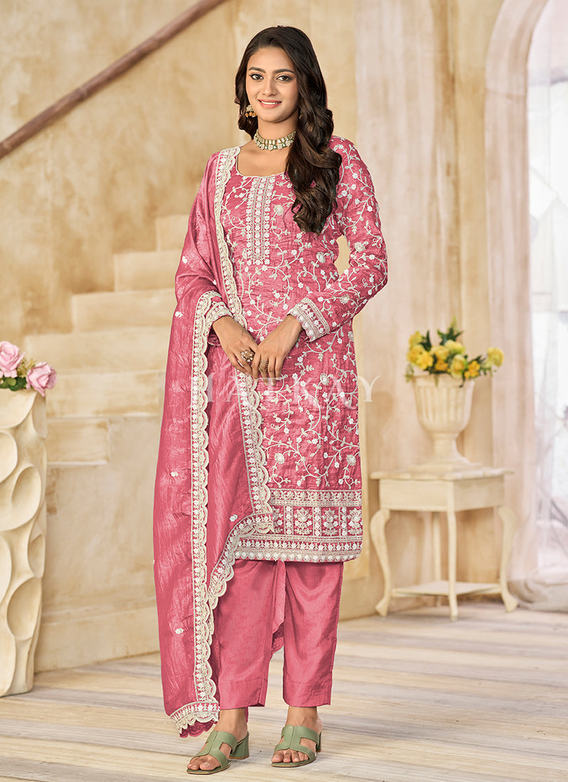 Buy Designer Pink Pant Style Salwar Suit In Germany