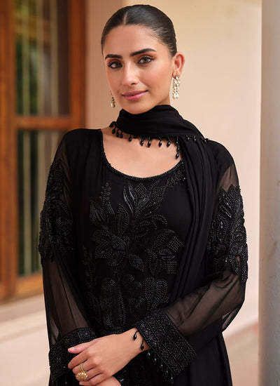 Black Handwork Embroidery Pant Style Suit
