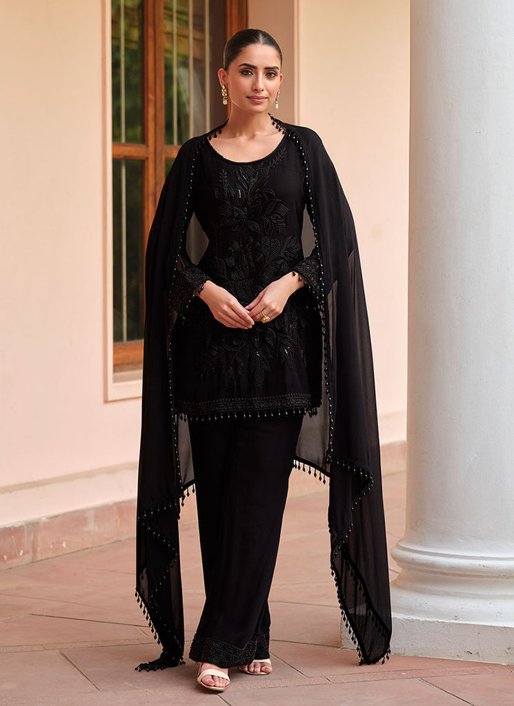 Black Handwork Embroidery Pant Style Suit