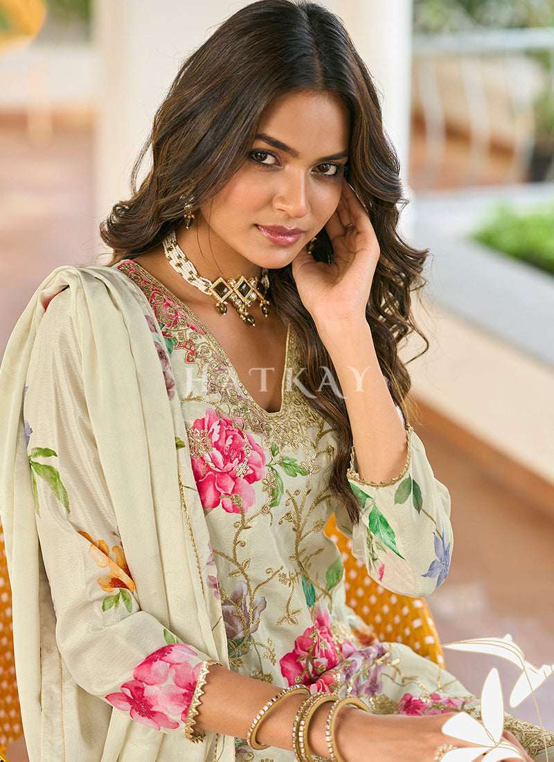 Off White Ethnic Wear Pant Suit