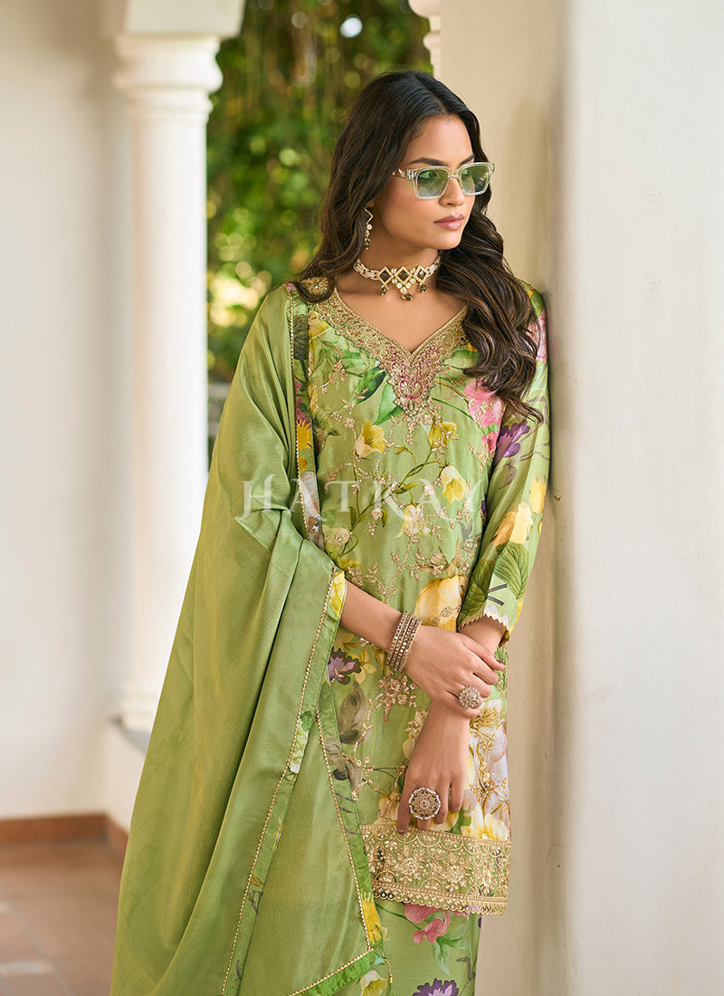 Elegant Lime Green Ethnic Suit For Festive Occasions
