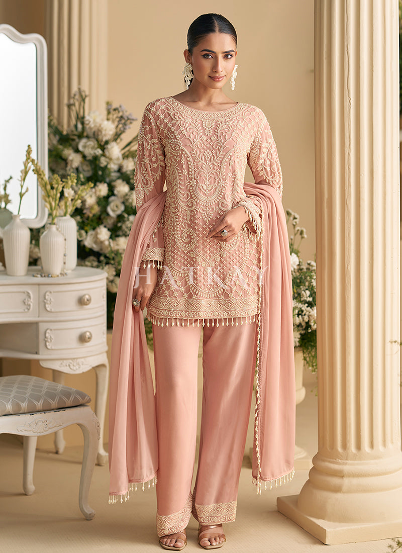 Buy Peach Pant Suit Online