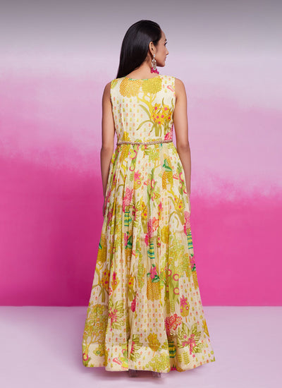 Buy Ivory Organza Silk Maxi Dress In USA