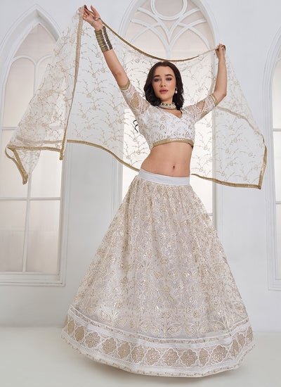 Buy Off White Embroidery Lehenga In Canada