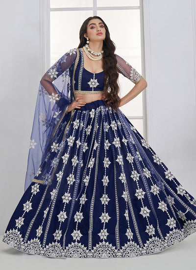 Shop Dark Blue Embroidery Lehenga Choli In Australia