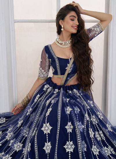 Shop Dark Blue Lehenga Choli At Hatkay