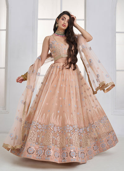 Shop Peach Embroidery Lehenga Choli In UK