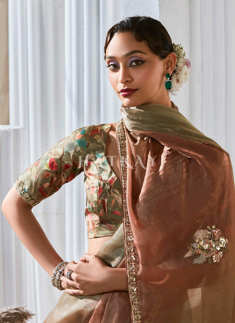 Buy Peach Green Ombré Bollywood Saree