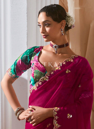 Buy Magenta Wedding Wear Sari