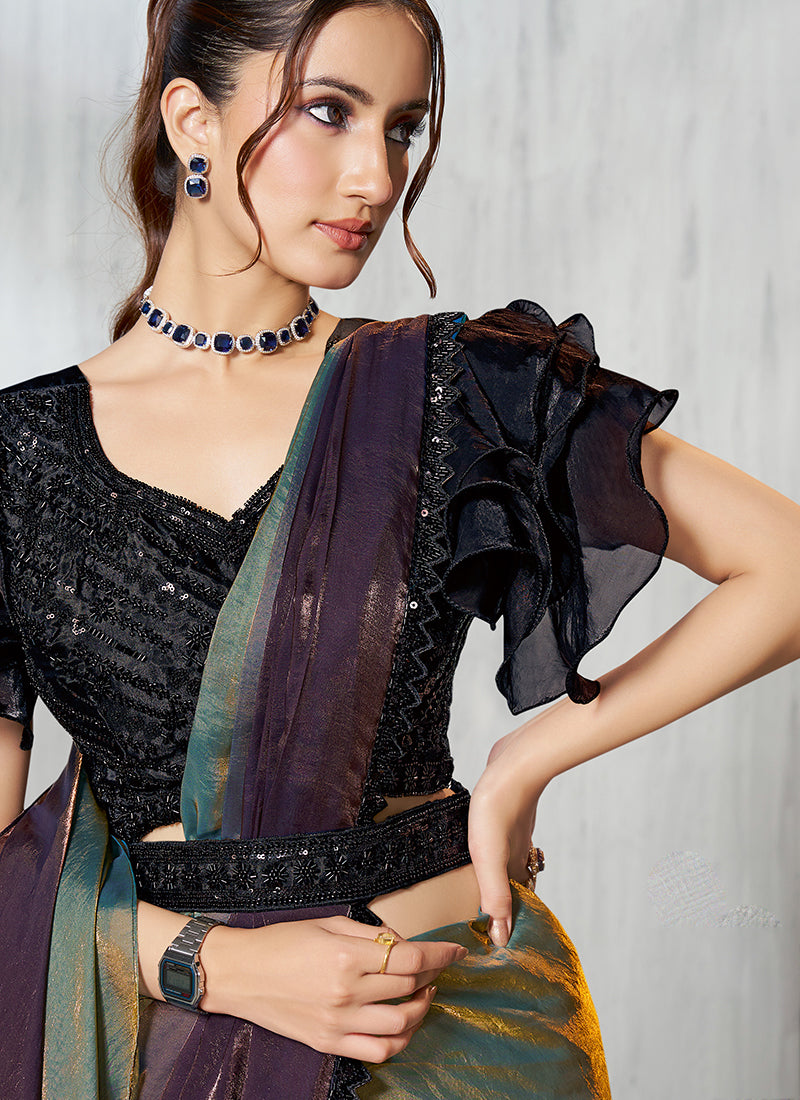 Buy Purple Ombré Party Wear Sari In UK