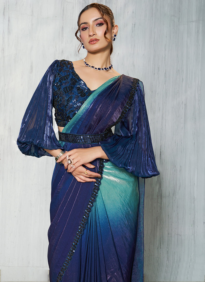 Buy Navy Blue Sari Online