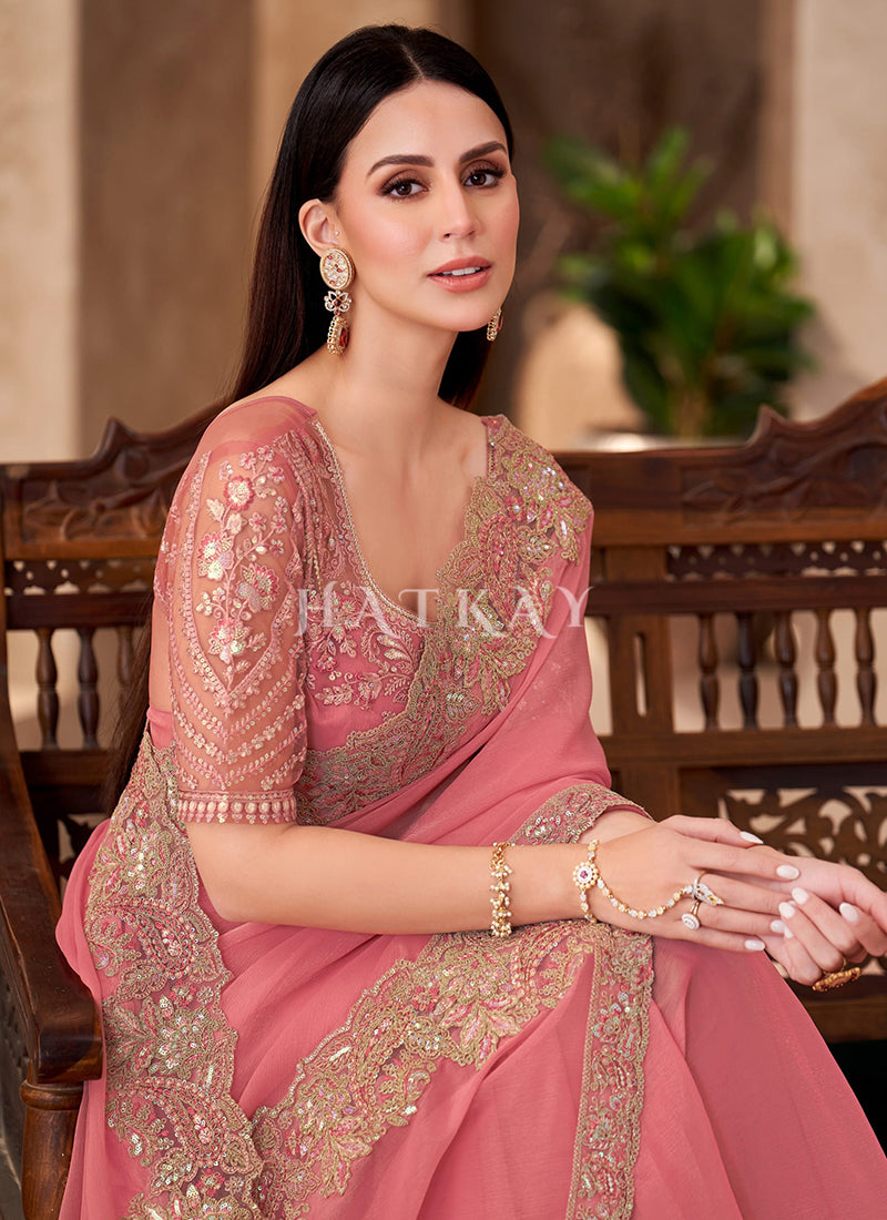 Buy Beautiful Peach Saree In Canada