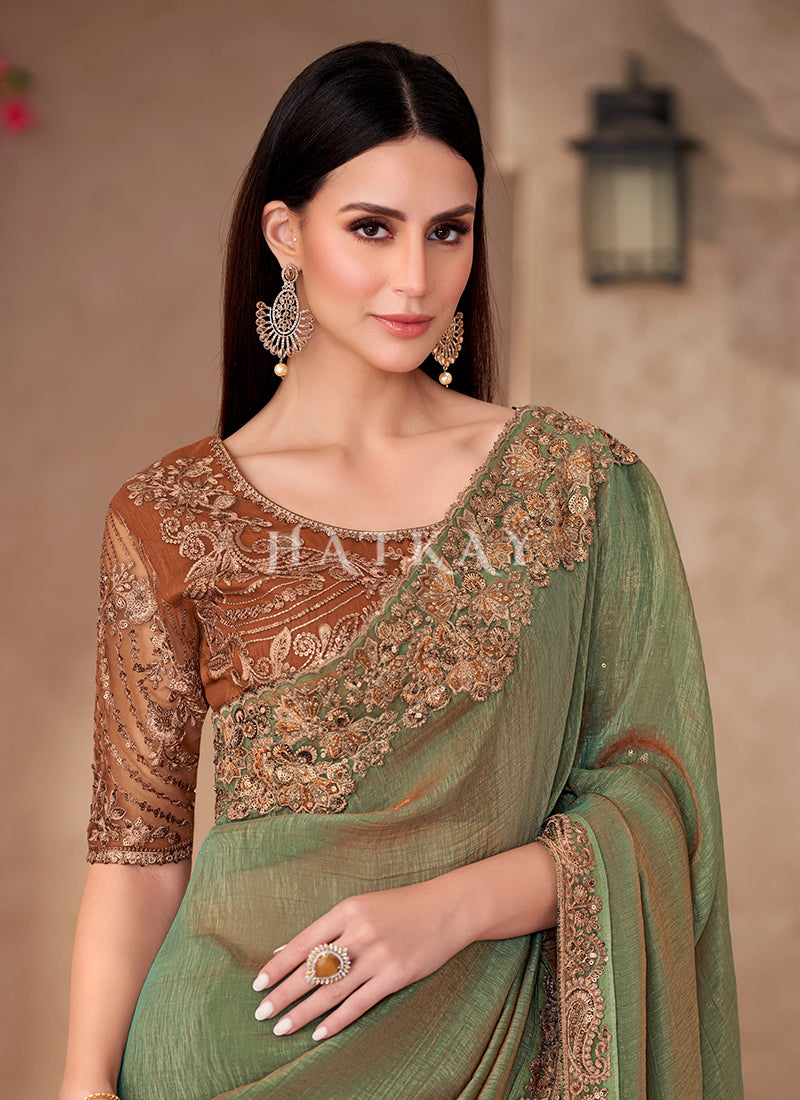 Buy Green And Brown Saree In UK