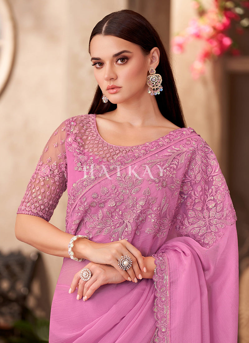 Buy Deep Pink Saree For Reception In UAE
