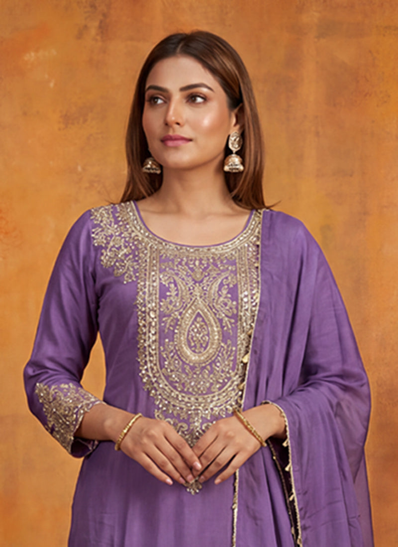 Shop Purple Silk Punjabi Suit In USA