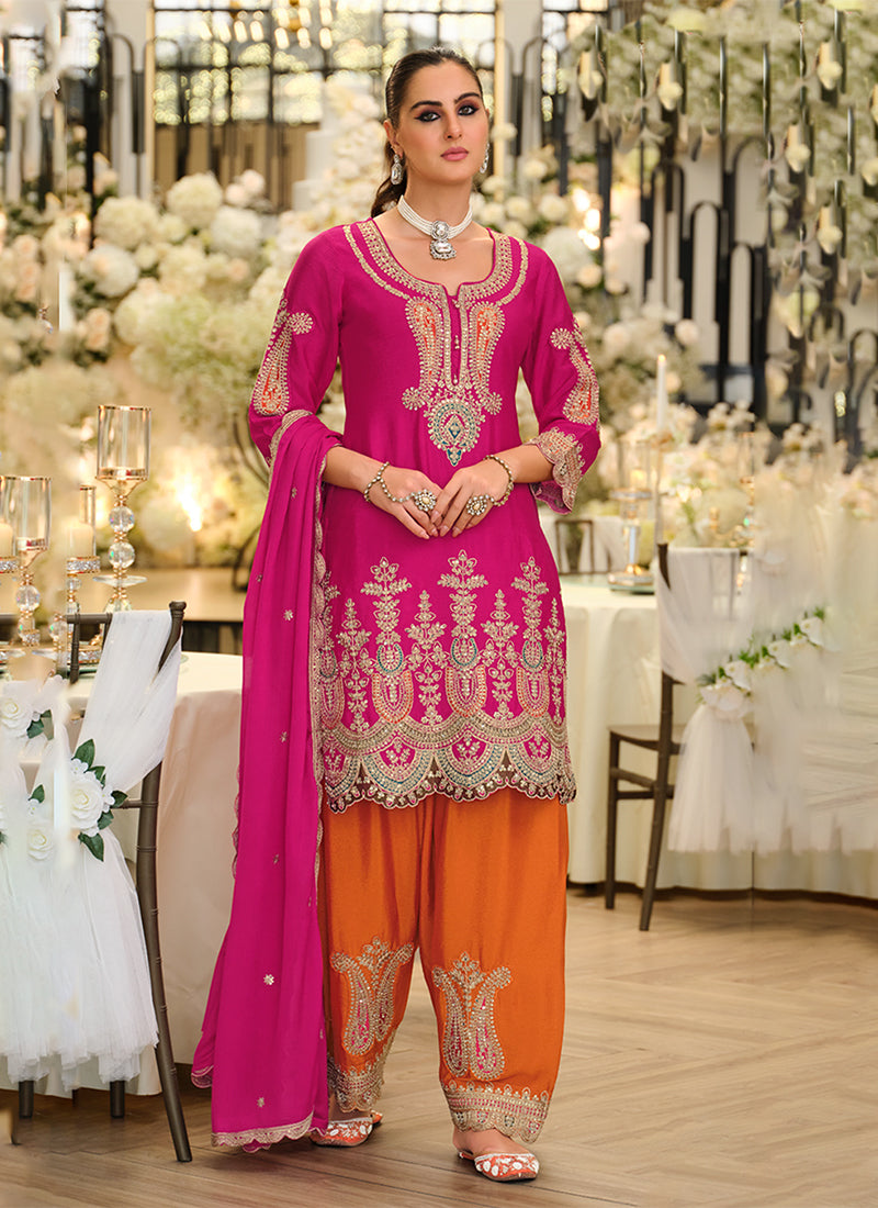 Pink And Orange Traditional Farshi Salwar Suit Online