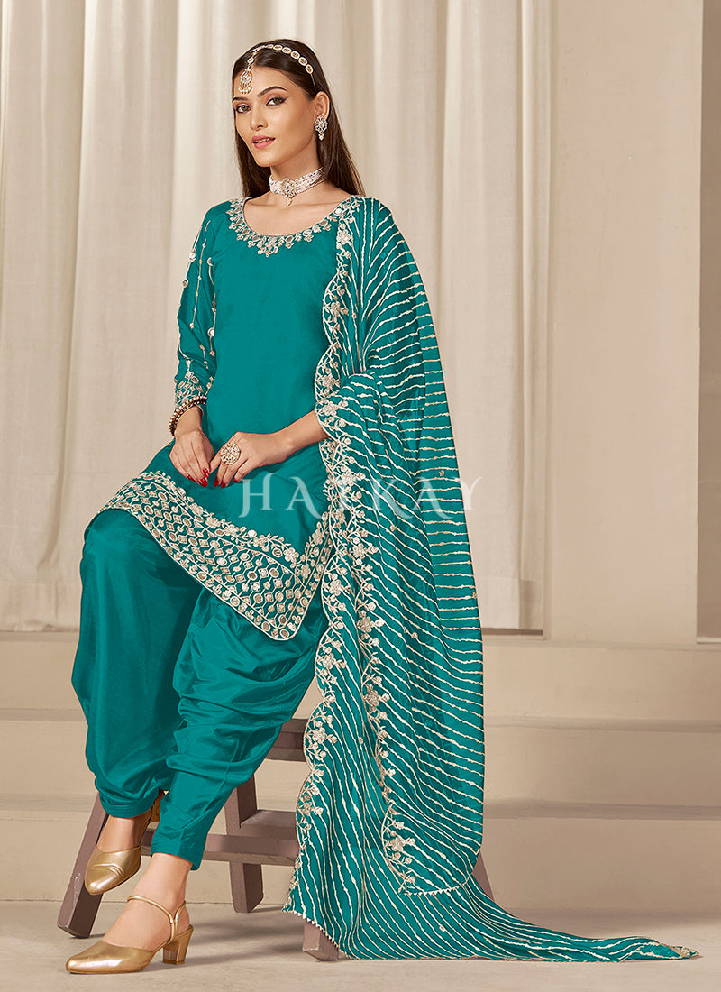 Turquoise Mirror Embroidered Indian Suit USA