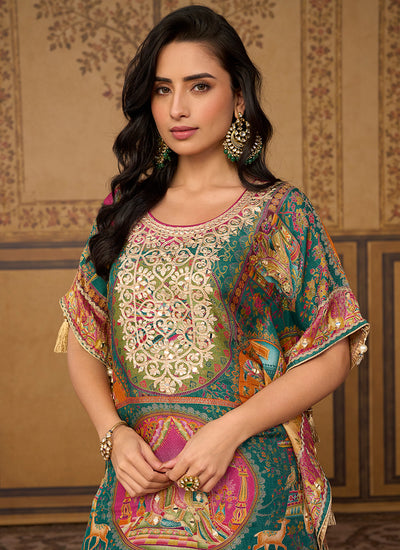 Shop Teal And Pink Farshi Salwar Set In USA