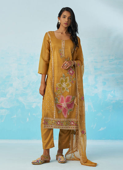 Golden Yellow Multi Embroidery Salwar Suit