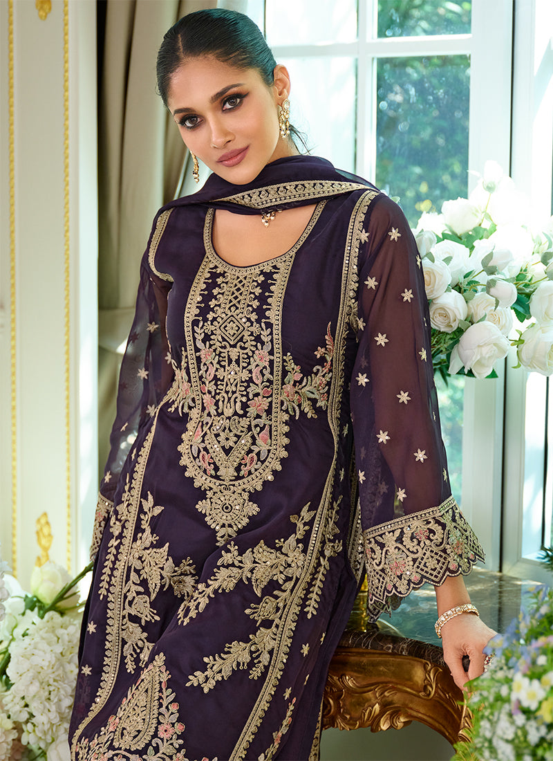 Buy Purple Pant Style Salwar Suit in Canada