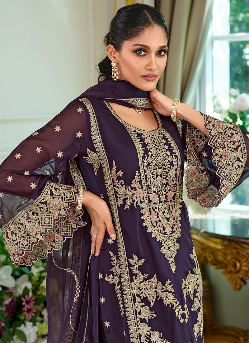 Buy Purple Pant Style Salwar Suit Online