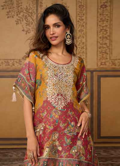 Buy Mustard And Red Embroidered Farshi Salwar In UK