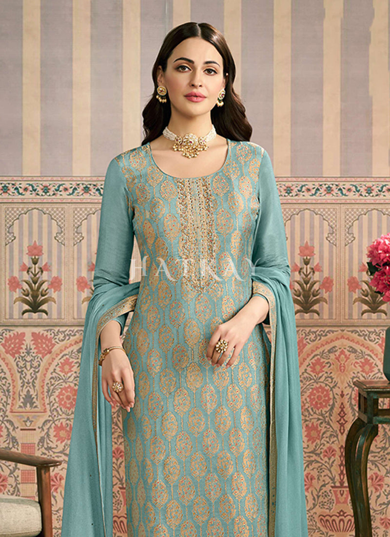 Buy Teal Blue Salwar Kameez In USA & Canada