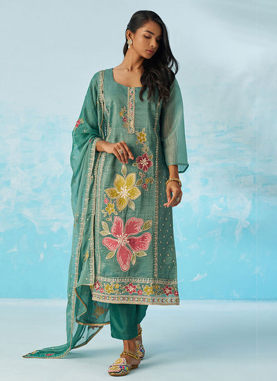 Shop Turquoise Pakistani Suit Online