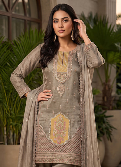 Buy Taupe Grey Salwar Kameez Suit In Canada