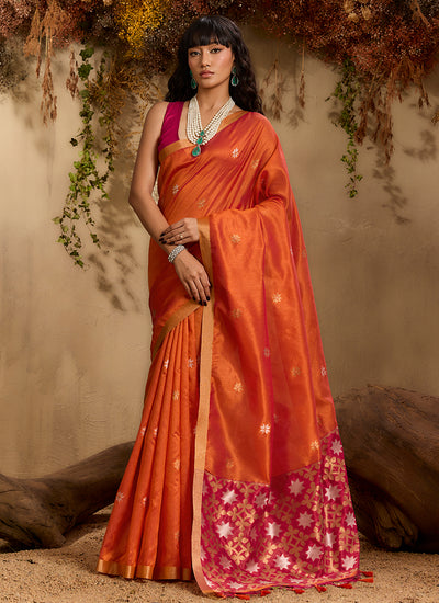 Orange and Red Patola Silk Saree