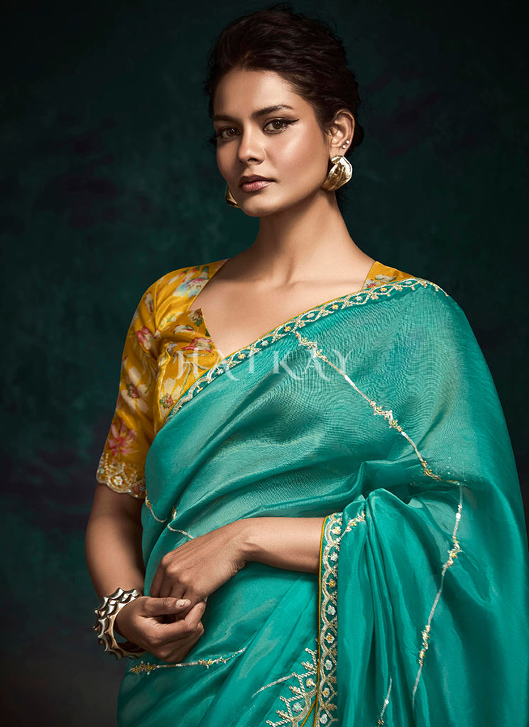 Turquoise And Yellow Sari
