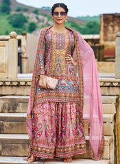 Pink Multicolored Sharara Style Palazzo Suit
