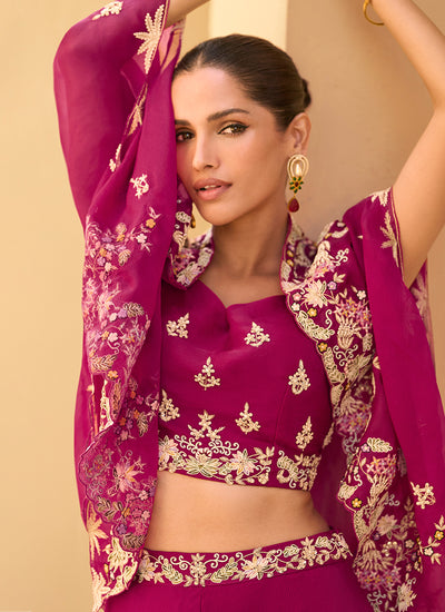 Buy Magenta Pink Cape Sharara Set In Australia