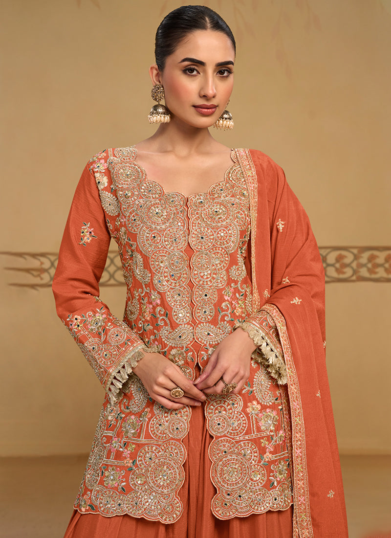 Buy Coral Orange Sharara Suit In Australia