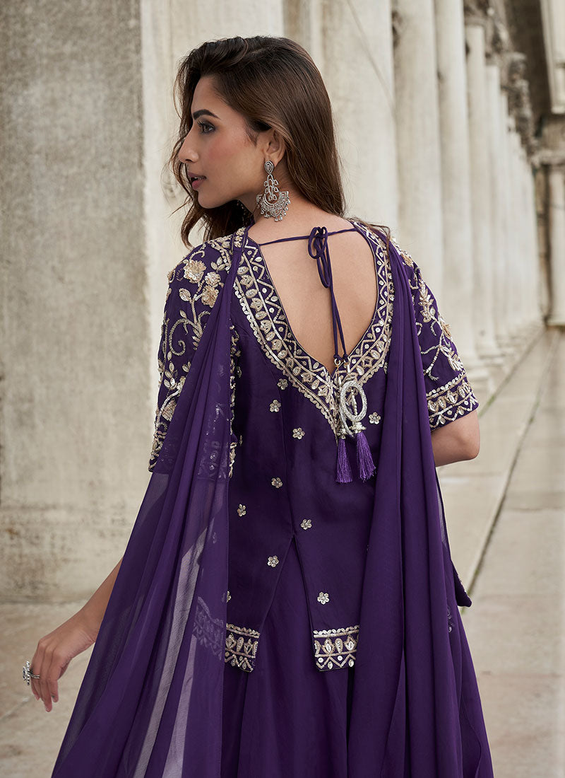 Purple Sequins Embroidery Sharara Style Suit