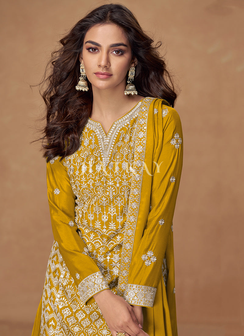 Buy Yellow Mehendi Outfit In USA