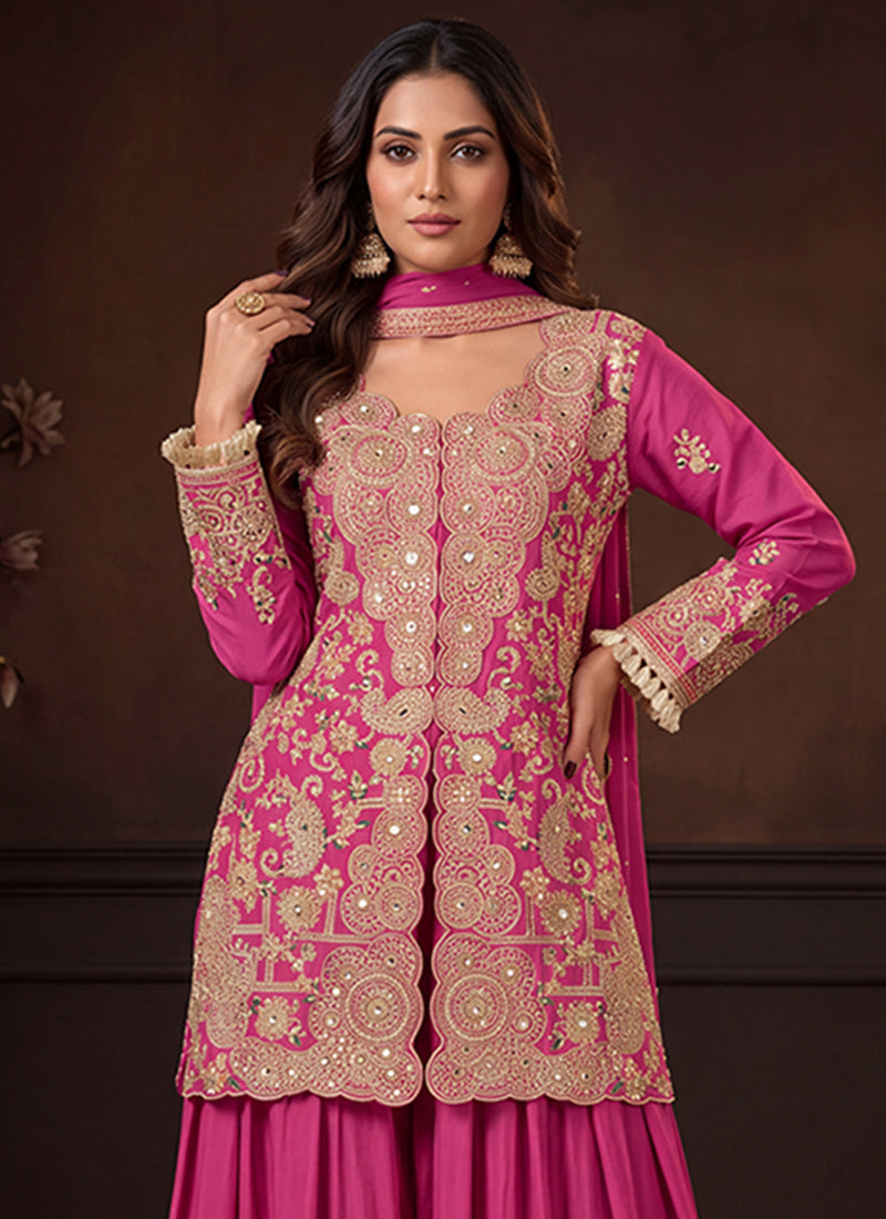 Buy Rani Pink Festive Sharara Suit In UAE
