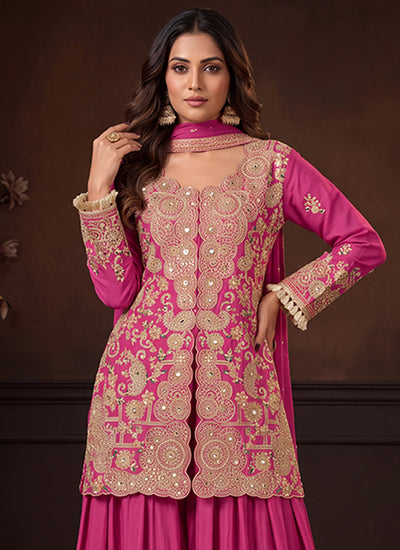 Buy Rani Pink Festive Sharara Suit In UAE