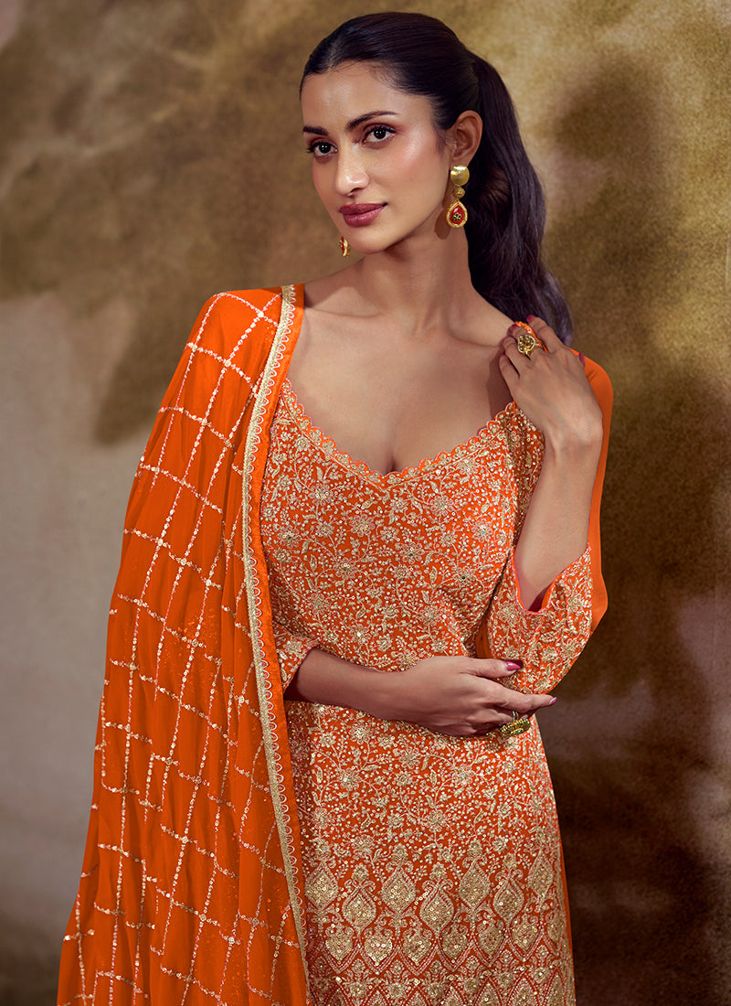 Buy Orange And Magenta Zari Sharara Suit In Canada