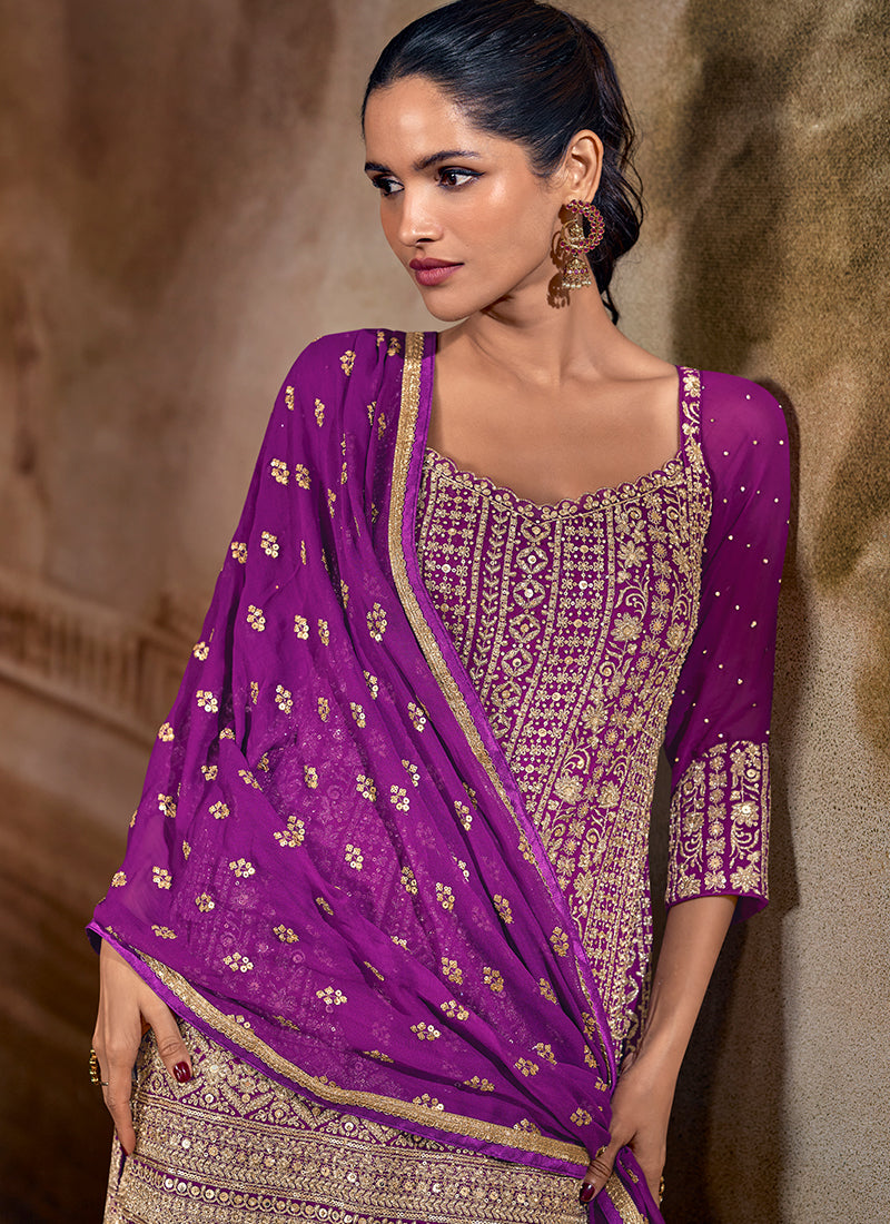 Shop Purple And Pink Traditional Sharara Suit In UK