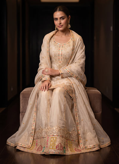 Ivory Beige Traditional Ethnic Wear Sharara Suit featuring In UK