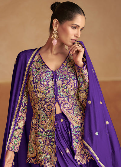 Buy Violet Jacket Style Sharara Suit In Canada