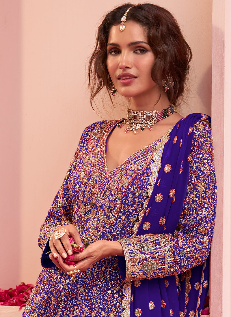 Buy Violet Anarkali Sharara Suit In Canada