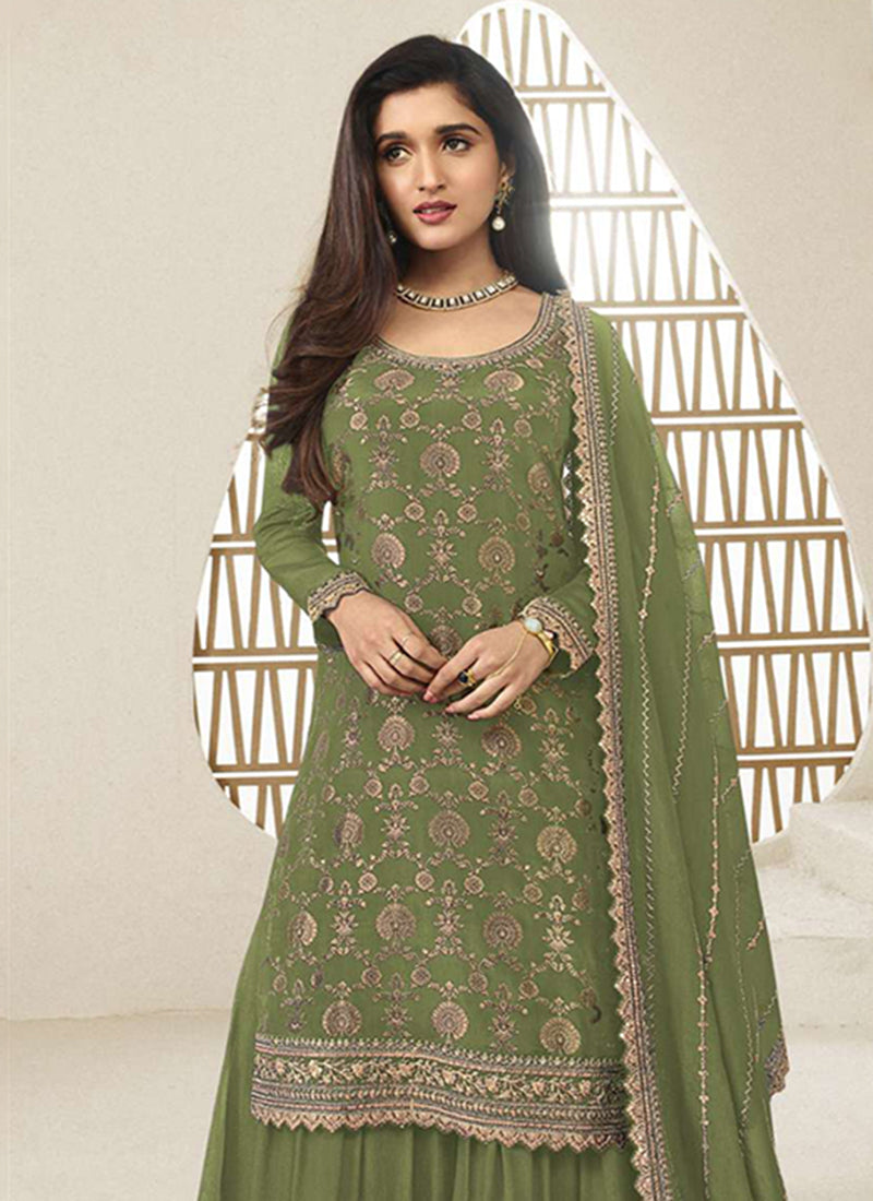 Shop Olive Green Sharara Suit In USA